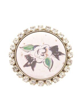 Chanel Camellia Drawing Metal Rhinestone White Brooch